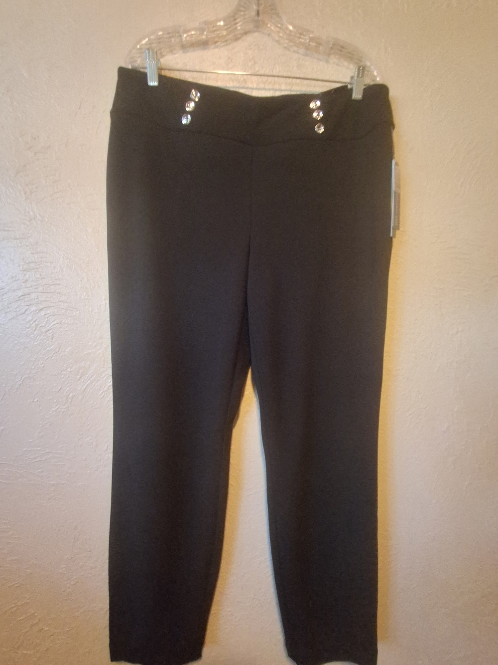 Soho Black Ankle Ponte Pants with Decorative Buttons